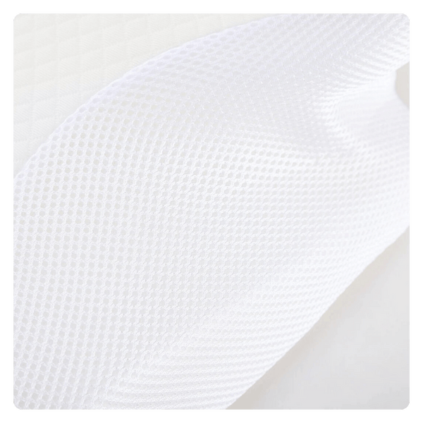 The picture is a closeup of the fabric of the pillow. The picture calls out that the pillow features a breathable and hypoallergenic fabric to provide a cool and comfortable sleep experience.